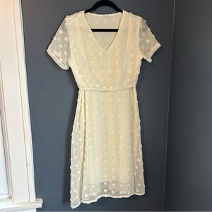 White Ivory Nursing Hidden Breastfeeding Access Midi Dress Polka Dots Textured